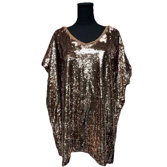 Roaman's Sequin Rose Gold Evening Blouse Sz 30W, glam cocktail party top - Picture 1 of 9